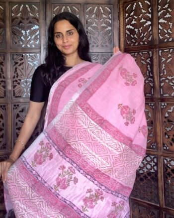 Elegant Hand Block Linen Sarees for Graceful Style