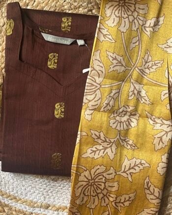 Raw Silk Kurt with Digital Print Dupatta – Elegant Festive Wear