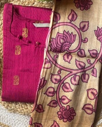 Raw Silk Kurt with Digital Print Dupatta – Elegant Festive Wear